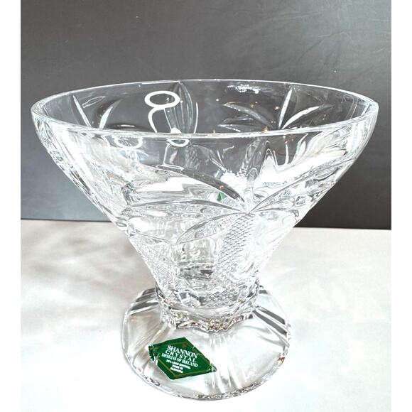 Shannon 24% Lead Crystal South Beach Sherbert Footed Dish Etched Palm Trees - Picture 2 of 7